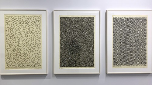 Artwork featured inside the Wellness Center, Tara Donovan’s Untitled references nature’s growth patterns. She originally created the trio of prints with rubber bands.